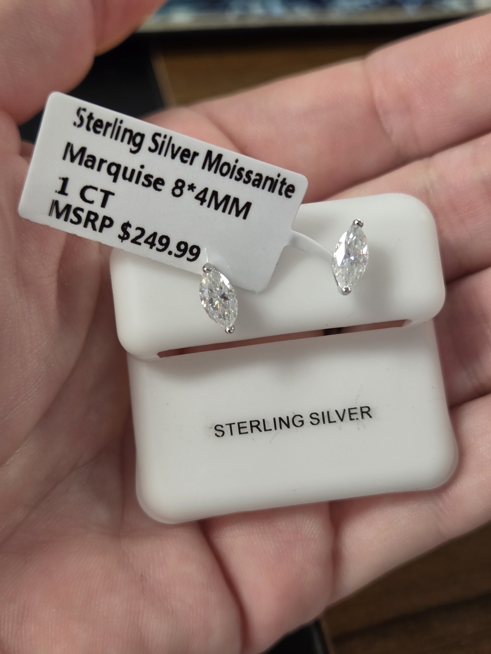 925 Sterling Silver Marquise Cut Genuine Moissanite Stud Earrings in  White